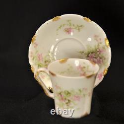 Limoges Theodore Haviland 3 Cups & Saucers Demi Chocolate Pink withGold 1903-1925