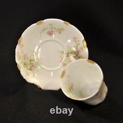 Limoges Theodore Haviland 3 Cups & Saucers Demi Chocolate Pink withGold 1903-1925