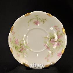 Limoges Theodore Haviland 3 Cups & Saucers Demi Chocolate Pink withGold 1903-1925