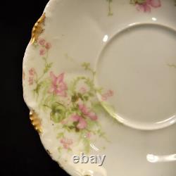 Limoges Theodore Haviland 3 Cups & Saucers Demi Chocolate Pink withGold 1903-1925