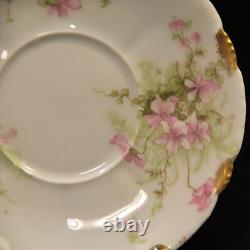 Limoges Theodore Haviland 3 Cups & Saucers Demi Chocolate Pink withGold 1903-1925