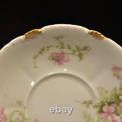 Limoges Theodore Haviland 3 Cups & Saucers Demi Chocolate Pink withGold 1903-1925