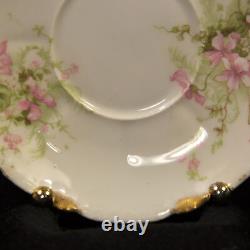 Limoges Theodore Haviland 3 Cups & Saucers Demi Chocolate Pink withGold 1903-1925