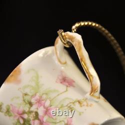 Limoges Theodore Haviland 3 Cups & Saucers Demi Chocolate Pink withGold 1903-1925