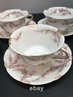 Limoges Theodore Haviland Set of 4 Tea Cups and Saucers Pink Rose withGold France