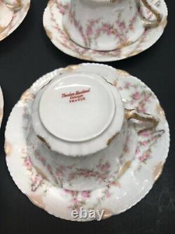 Limoges Theodore Haviland Set of 4 Tea Cups and Saucers Pink Rose withGold France