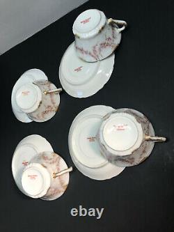 Limoges Theodore Haviland Set of 4 Tea Cups and Saucers Pink Rose withGold France