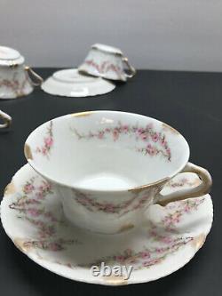 Limoges Theodore Haviland Set of 4 Tea Cups and Saucers Pink Rose withGold France