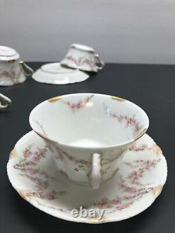 Limoges Theodore Haviland Set of 4 Tea Cups and Saucers Pink Rose withGold France