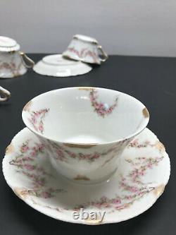 Limoges Theodore Haviland Set of 4 Tea Cups and Saucers Pink Rose withGold France