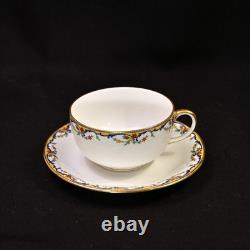 Limoges Vignaud 4 Cups & Saucers The Meuse Red Yellow Blue Gold 1911-1920