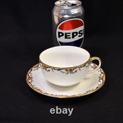 Limoges Vignaud 4 Cups & Saucers The Meuse Red Yellow Blue Gold 1911-1920