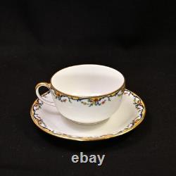 Limoges Vignaud 4 Cups & Saucers The Meuse Red Yellow Blue Gold 1911-1920