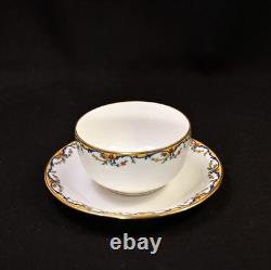 Limoges Vignaud 4 Cups & Saucers The Meuse Red Yellow Blue Gold 1911-1920