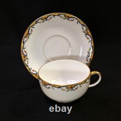 Limoges Vignaud 4 Cups & Saucers The Meuse Red Yellow Blue Gold 1911-1920