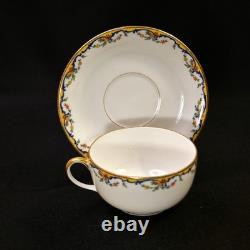 Limoges Vignaud 4 Cups & Saucers The Meuse Red Yellow Blue Gold 1911-1920