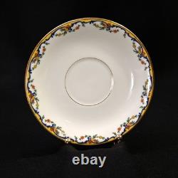 Limoges Vignaud 4 Cups & Saucers The Meuse Red Yellow Blue Gold 1911-1920