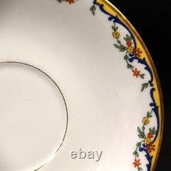 Limoges Vignaud 4 Cups & Saucers The Meuse Red Yellow Blue Gold 1911-1920