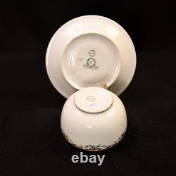 Limoges Vignaud 4 Cups & Saucers The Meuse Red Yellow Blue Gold 1911-1920