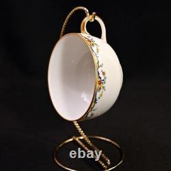 Limoges Vignaud 4 Cups & Saucers The Meuse Red Yellow Blue Gold 1911-1920