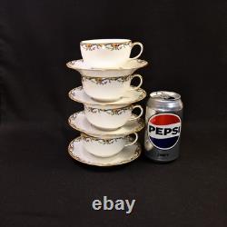 Limoges Vignaud 4 Cups & Saucers The Meuse Red Yellow Blue Gold 1911-1920