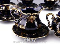 Lindner Kueps Bavaria ECHT KOBALT COBALT BLUE GOLD DEMITASSE CUPS & SAUCERS Set