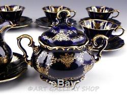 Lindner Kueps Bavaria ECHT KOBALT COBALT BLUE GOLD DEMITASSE CUPS & SAUCERS Set