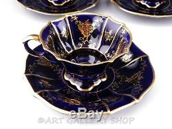 Lindner Kueps Bavaria ECHT KOBALT COBALT BLUE GOLD DEMITASSE CUPS & SAUCERS Set