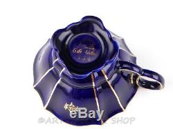 Lindner Kueps Bavaria ECHT KOBALT COBALT BLUE GOLD DEMITASSE CUPS & SAUCERS Set