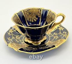 Lindner Kueps Bavaria Echt Cobalt & Gold Gilt Floral Chintz Demitasse Cup Saucer