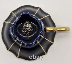 Lindner Kueps Bavaria Echt Cobalt & Gold Gilt Floral Chintz Demitasse Cup Saucer