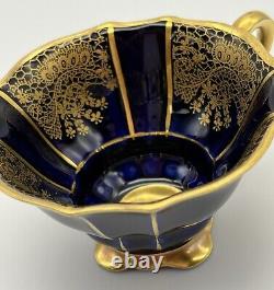 Lindner Kueps Bavaria Echt Cobalt & Gold Gilt Floral Chintz Demitasse Cup Saucer