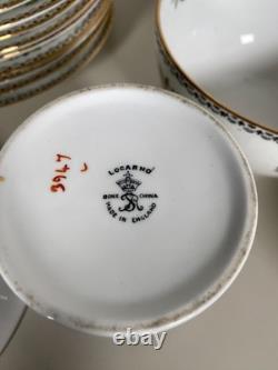 Locarno Fine Bone China Tea Coffee Set Plates Cups Saucers England Floral Gold