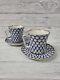 Lomonosov Cobalt Blue & Gold Net Russian Imperial Porcelain Cup & Saucer X2. Pw