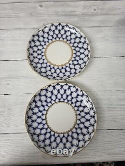 Lomonosov Cobalt Blue & Gold Net Russian Imperial Porcelain Cup & Saucer X2. PW