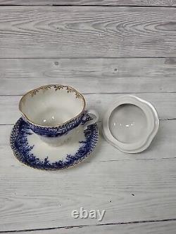 Lomonosov Russian Imperial Porcelain Blue, White & Gold Cup, Lid & Saucer. PW