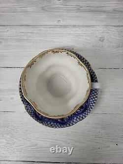 Lomonosov Russian Imperial Porcelain Blue, White & Gold Cup, Lid & Saucer. PW