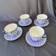 Lomonosov Set Of 4 Fish Net Patterned Cups & Saucers Blue & Gold On White