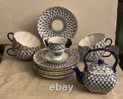 Lot Of 13 (?) Emperial Russia China Tea Set Cobalt Gold 4 Cups 6 Saucers, Etc