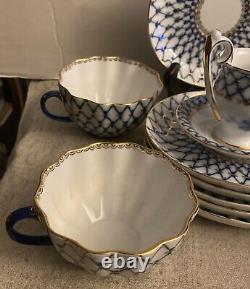 Lot Of 13 (?) Emperial Russia China Tea Set Cobalt Gold 4 Cups 6 Saucers, Etc