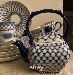 Lot Of 13 (?) Emperial Russia China Tea Set Cobalt Gold 4 Cups 6 Saucers, Etc