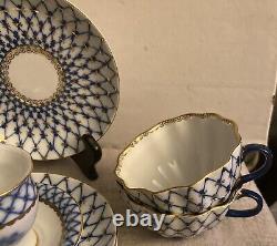 Lot Of 13 (?) Emperial Russia China Tea Set Cobalt Gold 4 Cups 6 Saucers, Etc