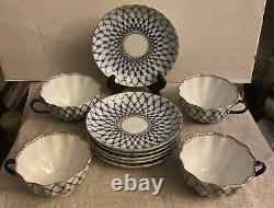 Lot Of 13 (?) Emperial Russia China Tea Set Cobalt Gold 4 Cups 6 Saucers, Etc