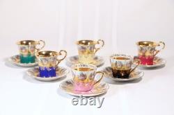 Lot Of six Vintage Bavaria Gold Encrusted Demitasse Cup & Saucer Sets, Romantic