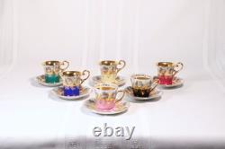 Lot Of six Vintage Bavaria Gold Encrusted Demitasse Cup & Saucer Sets, Romantic