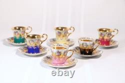 Lot Of six Vintage Bavaria Gold Encrusted Demitasse Cup & Saucer Sets, Romantic