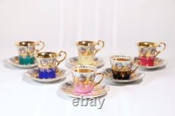 Lot Of six Vintage Bavaria Gold Encrusted Demitasse Cup & Saucer Sets, Romantic
