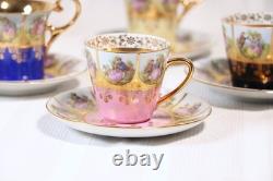 Lot Of six Vintage Bavaria Gold Encrusted Demitasse Cup & Saucer Sets, Romantic