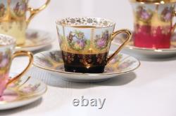 Lot Of six Vintage Bavaria Gold Encrusted Demitasse Cup & Saucer Sets, Romantic