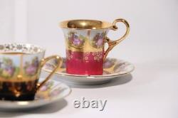 Lot Of six Vintage Bavaria Gold Encrusted Demitasse Cup & Saucer Sets, Romantic